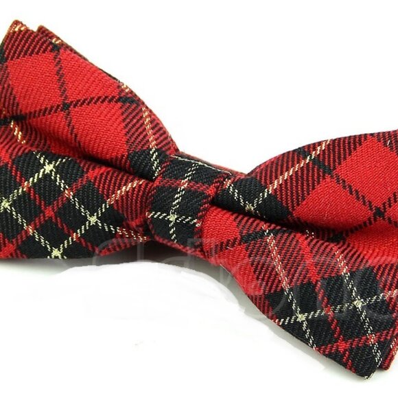 New Plaid Red Adjustable Bow Tie Men Boy - Picture 2 of 3